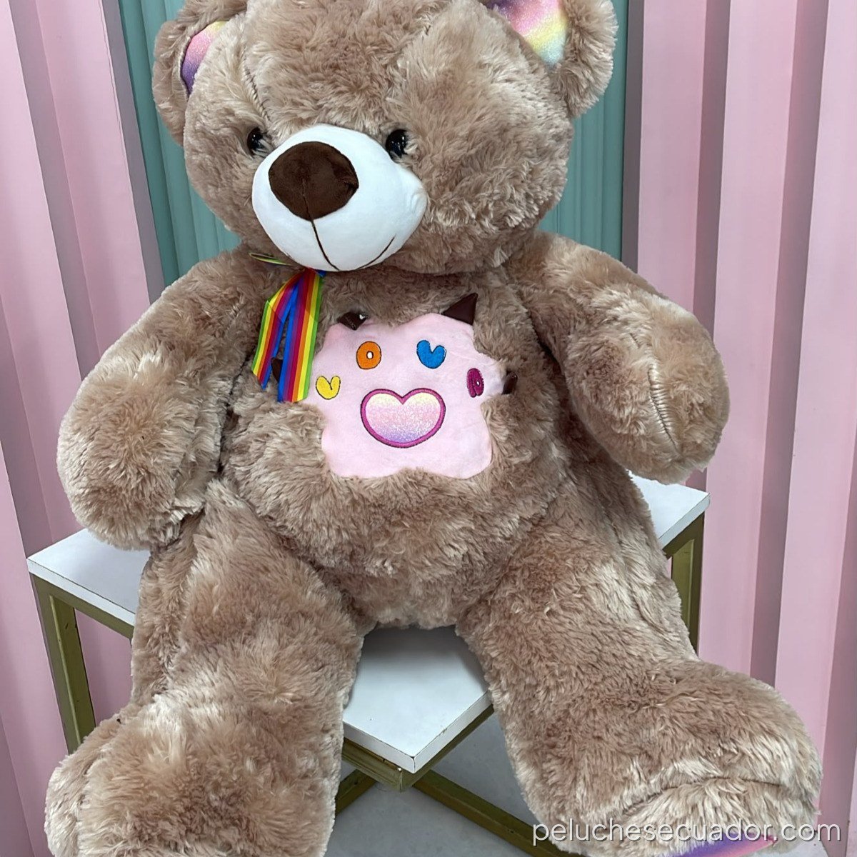 PELUCHE OSO LAZO ESTAMAPDO ROSA 60CM